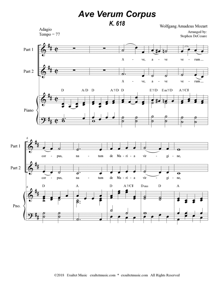 Ave Verum Corpus (2-part choir - Piano Accompaniment) image number null