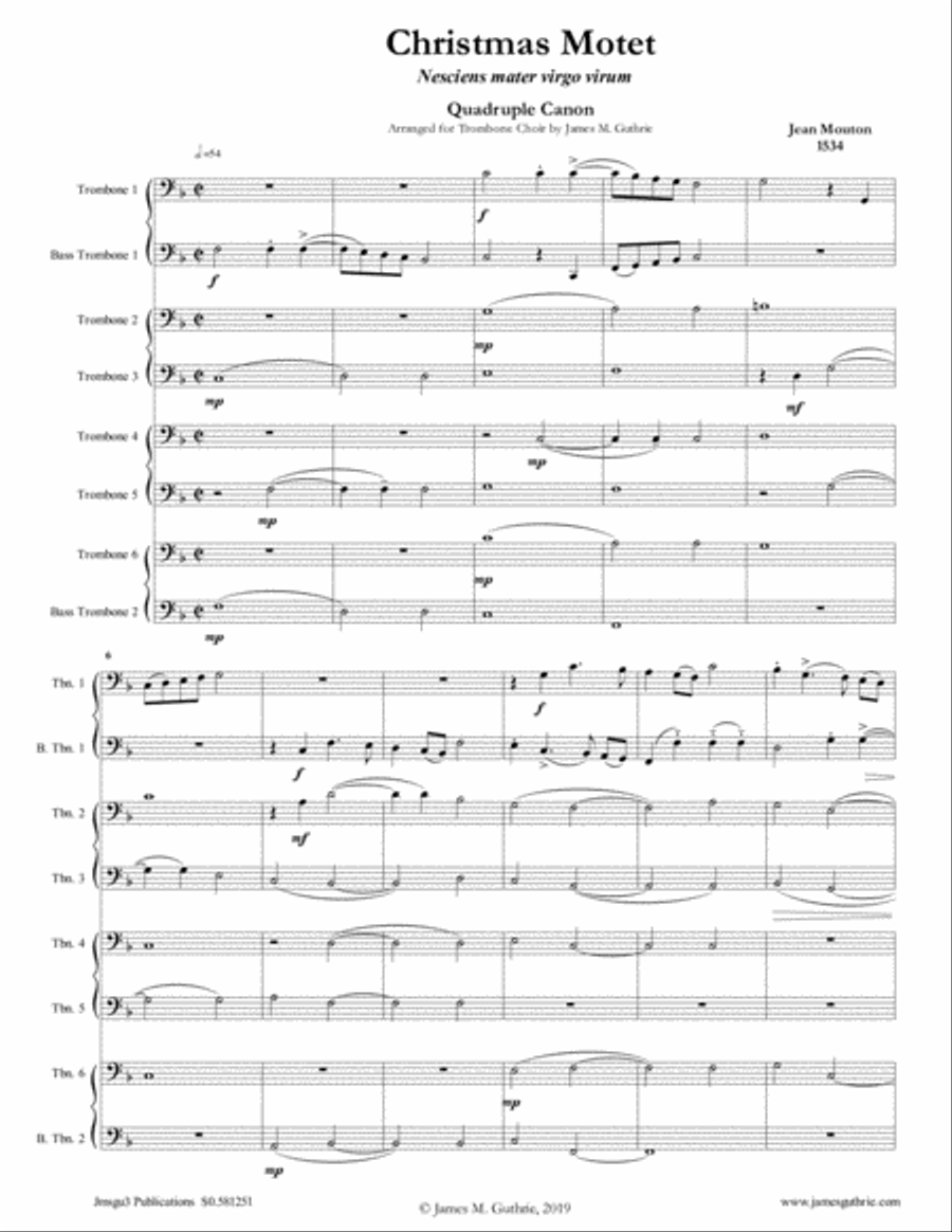 Mouton: Christmas Motet for Trombone Choir Brass Ensemble scores gallery preview page 1