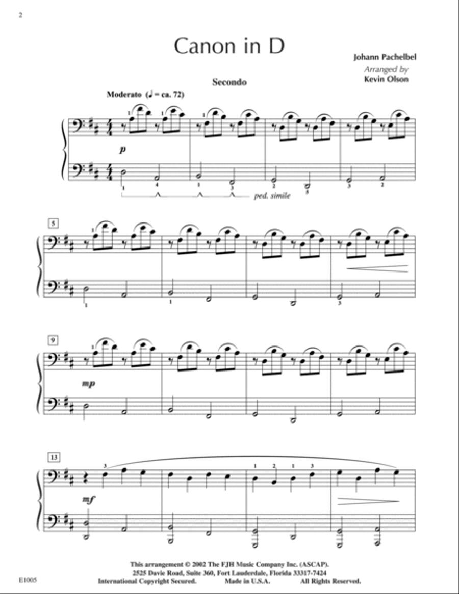 Canon in D Piano Solo scores gallery preview page 2