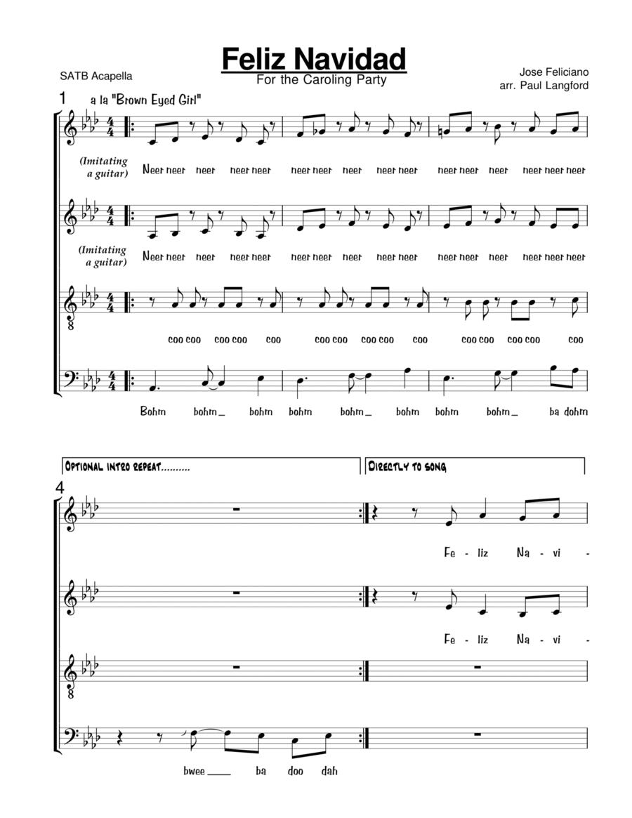 Feliz Navidad 4-Part scores gallery preview page 1