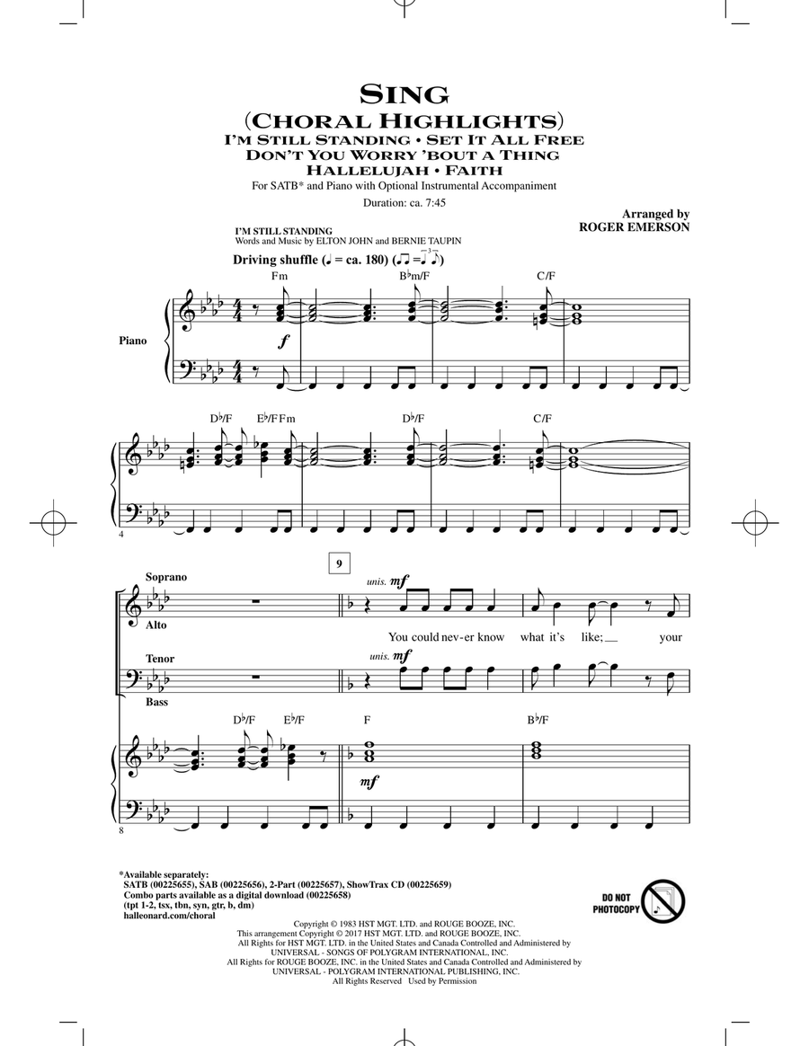 Sing (Choral Highlights) 4-Part scores gallery preview page 1