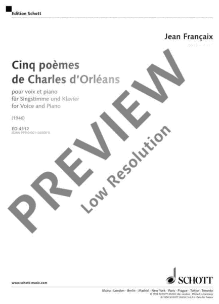 Cinq poèmes de Charles d'Orléans