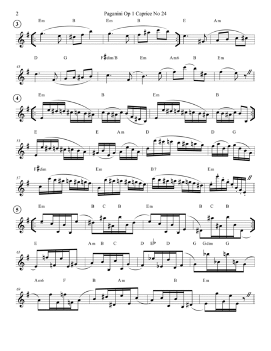 Paganini Op 1 Caprice No 24 Variations For Solo English Horn or Oboe