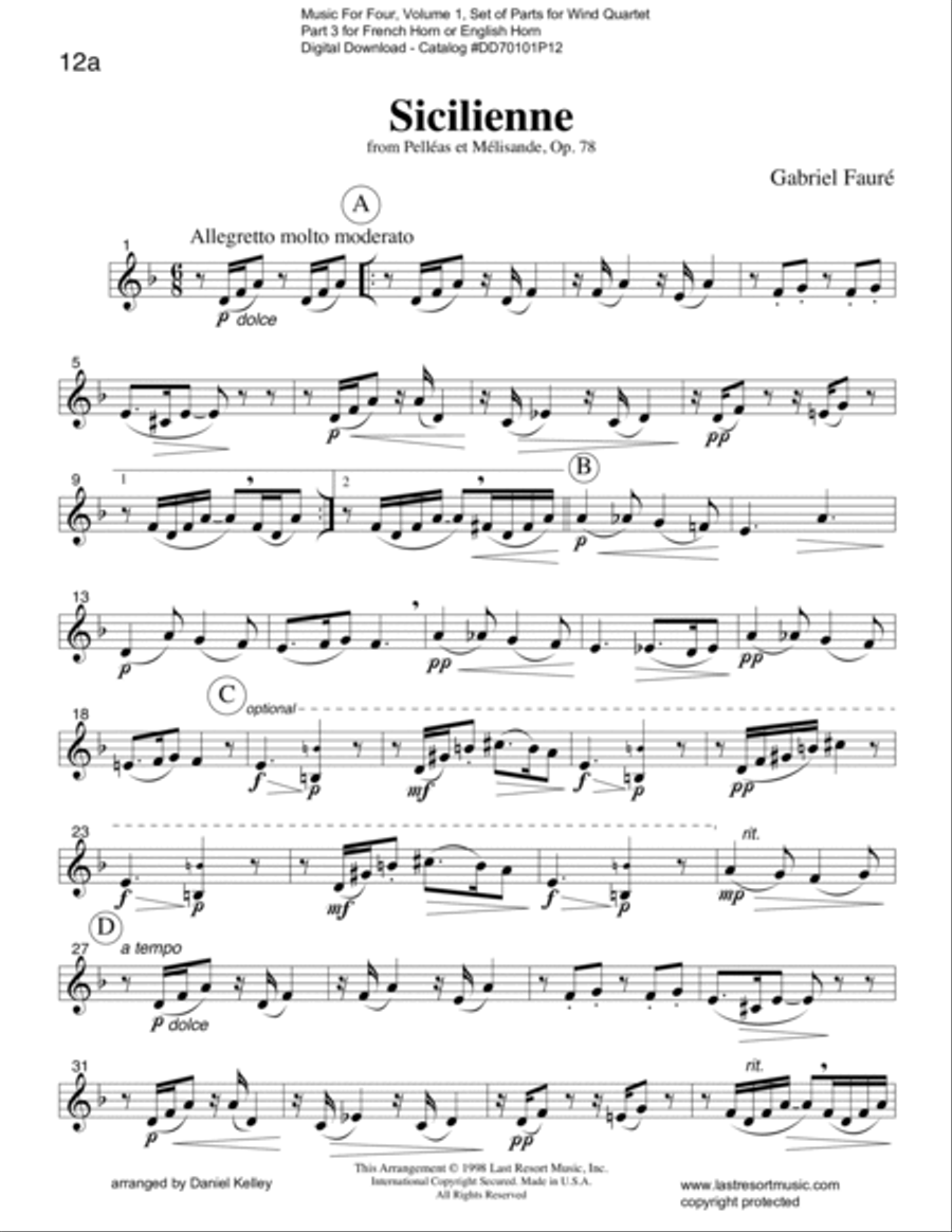 Sicilienne from Pelleas et Melisande (Wind Quartet or Mixed Quartet) Woodwind Quartet scores gallery preview page 5