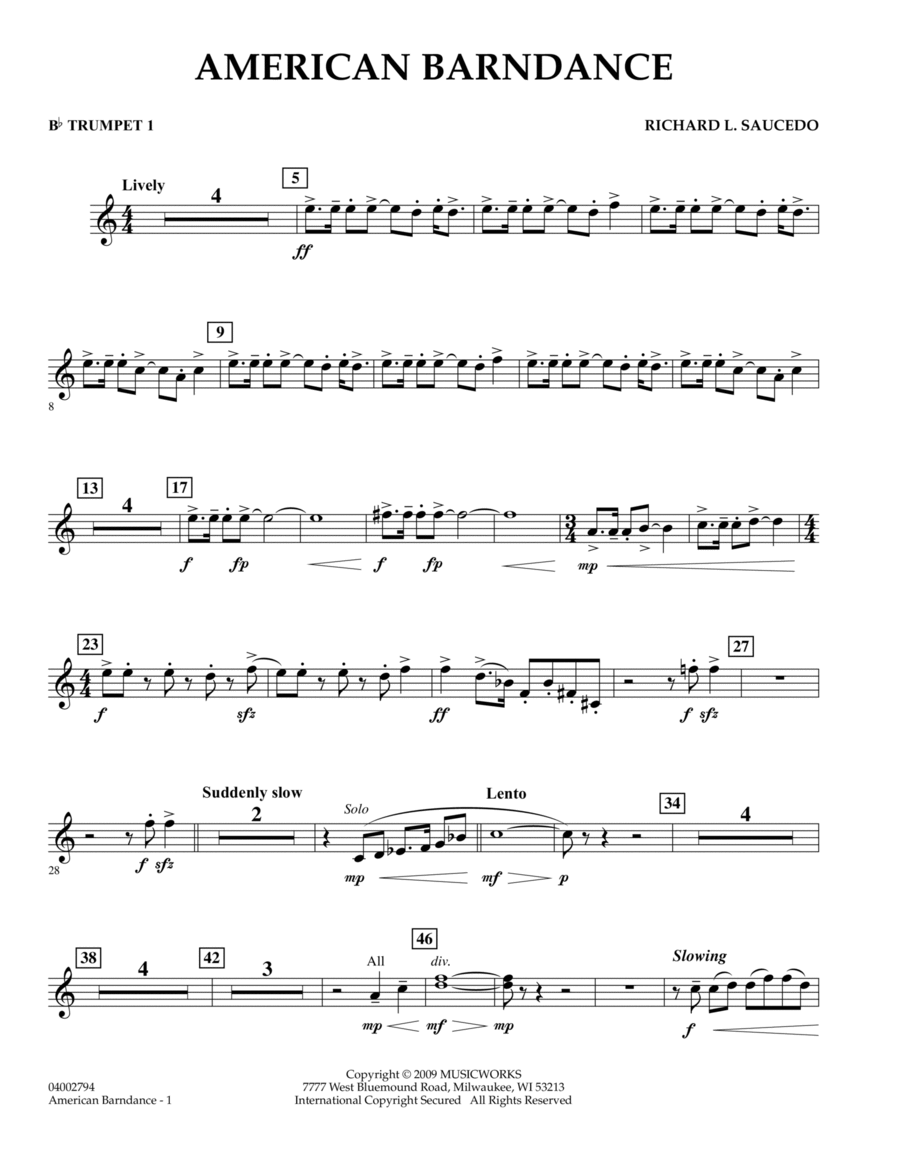American Barndance - Bb Trumpet 1 Concert Band scores gallery preview page 1