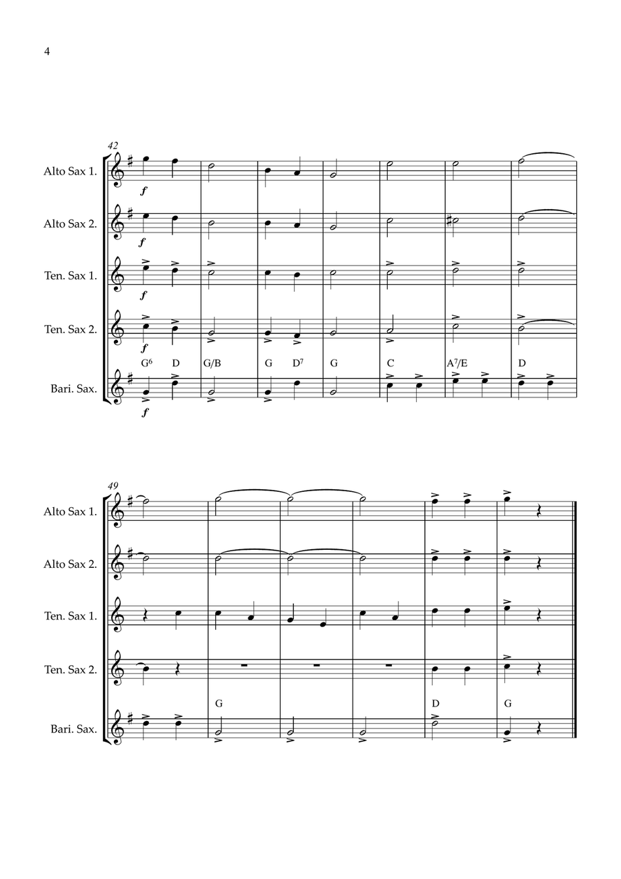 Joy To The World Sax quintet easy beginner Saxophone Quintet scores gallery preview page 4