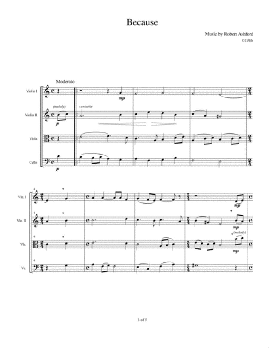 Because (String Quartet) String Quartet scores gallery preview page 1