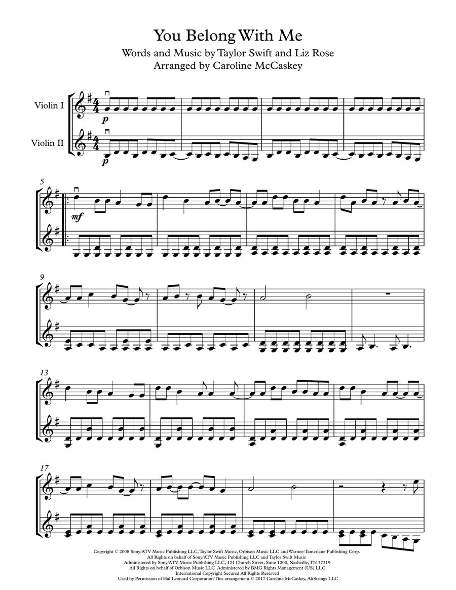 You Belong With Me String Duet scores gallery preview page 2