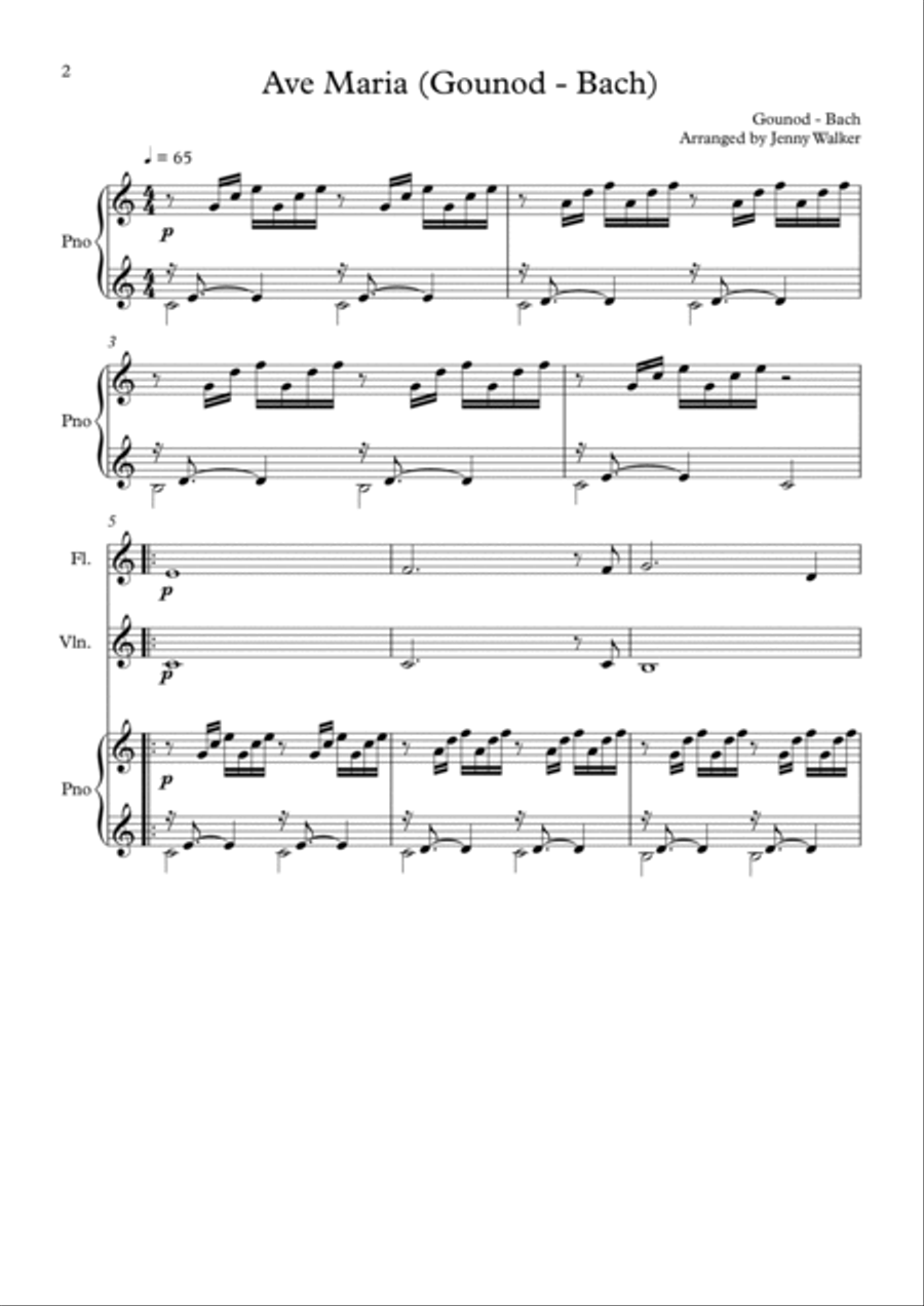Ave Maria (Gounod - Bach) for Violin, Flute, Piano - Score Only Small Ensemble scores gallery preview page 2