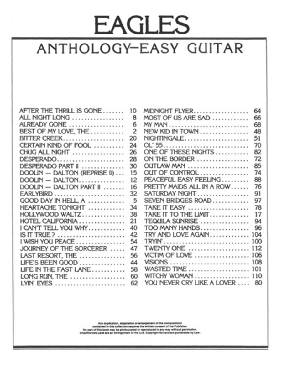 Eagles Anthology for Easy Guitar Electric Guitar scores gallery preview page 2