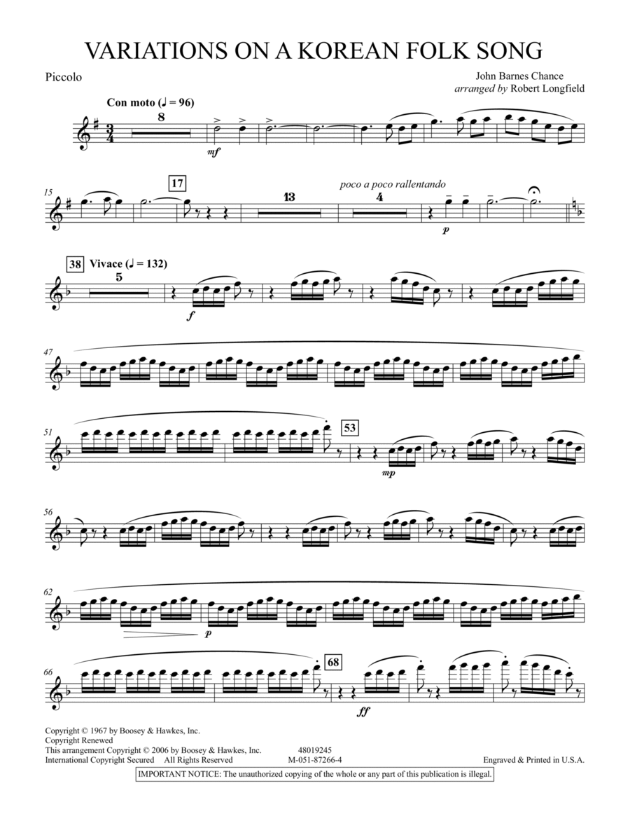 Variations on A Korean Folk Song - Piccolo Full Orchestra scores gallery preview page 1