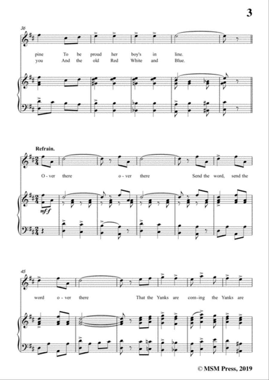 George M. Cohan-Over There,in D Major,for Voice&Piano Voice scores gallery preview page 5