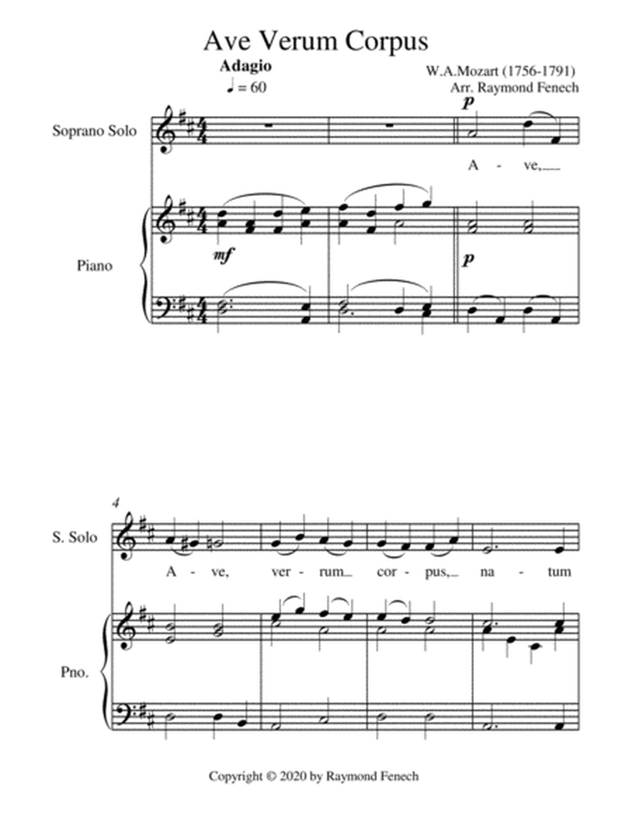 Ave Verum Corpus Soprano Voice and Piano - Intermediate level image number null