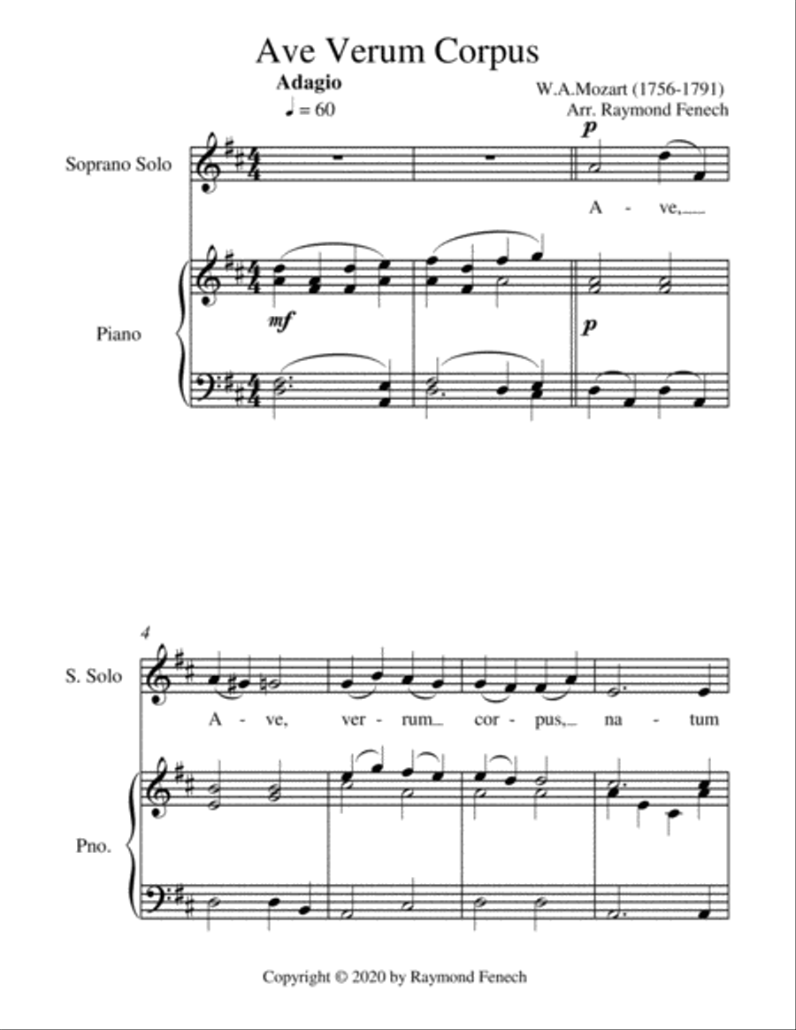 Ave Verum Corpus Soprano Voice and Piano - Intermediate level image number null