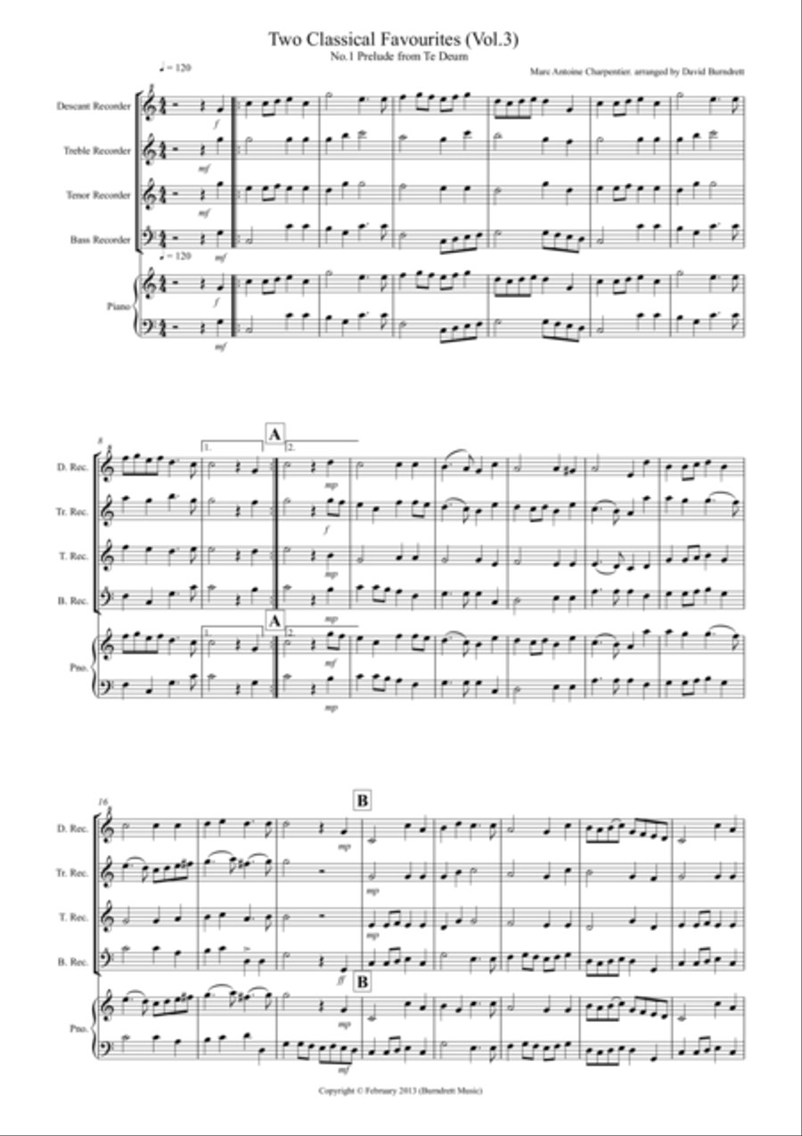 2 Classical Favourites for Recorder Quartet (volume three) Recorder scores gallery preview page 1