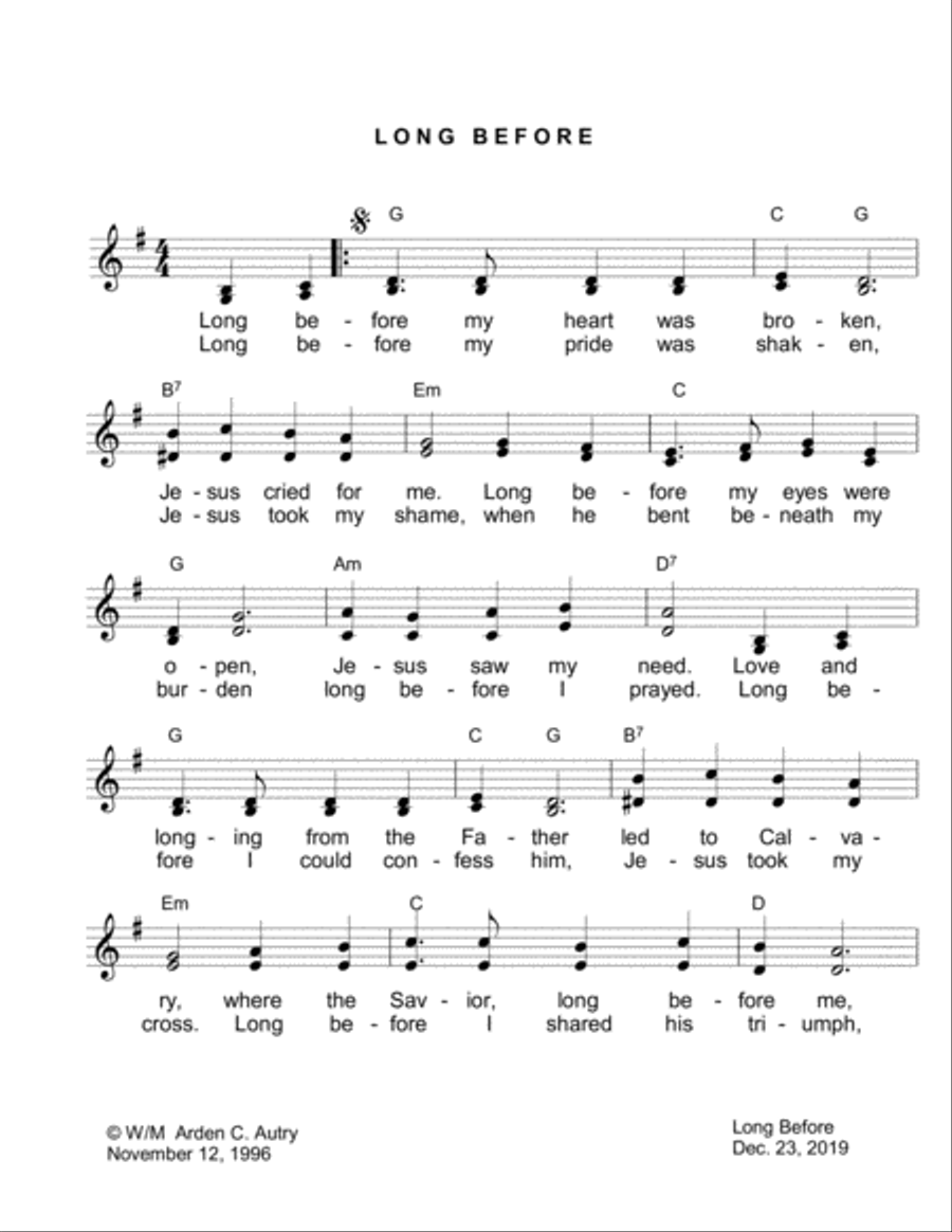 Long Before Long Before Piano, Vocal, Guitar scores gallery preview page 1