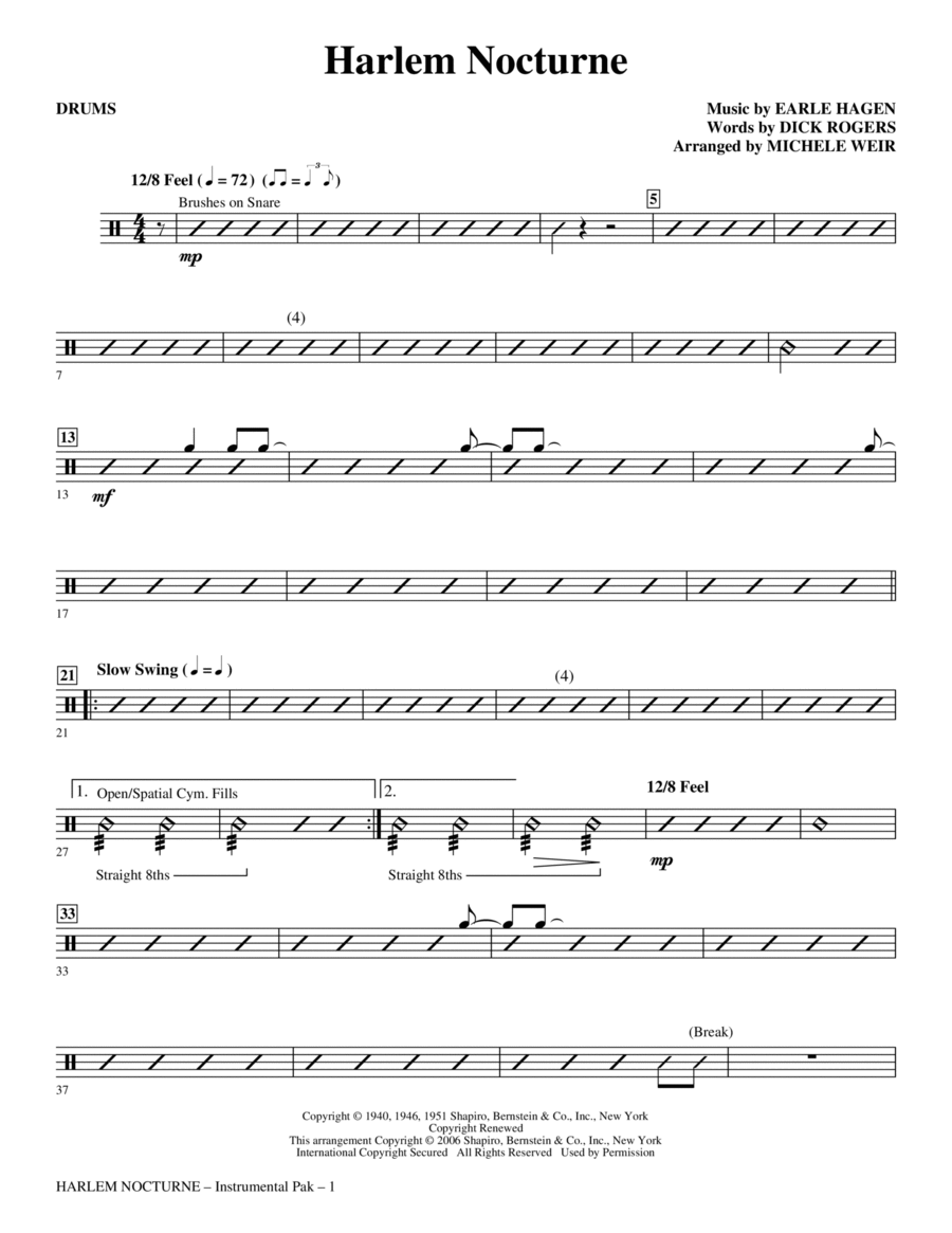 Harlem Nocturne (arr. Michele Weir) - Drums Choir scores gallery preview page 1