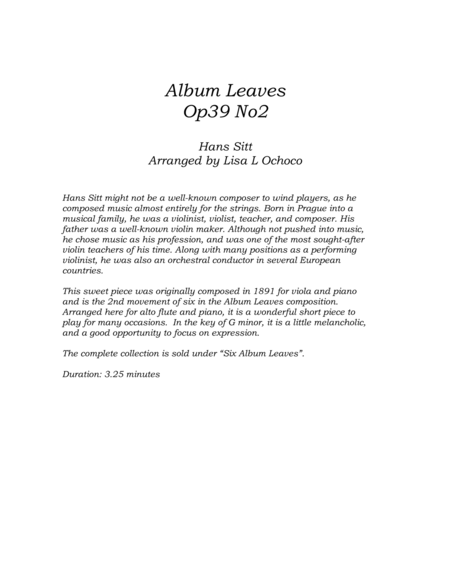 Album Leaves Op39 No2 for Alto Flute and Piano image number null