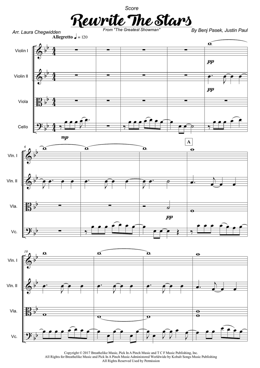 Rewrite The Stars String Quartet scores gallery preview page 3
