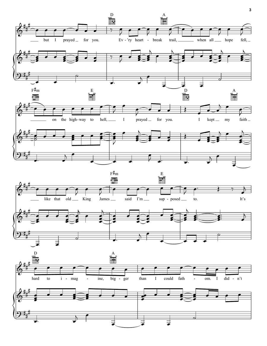 Prayed For You Piano, Vocal, Guitar scores gallery preview page 3