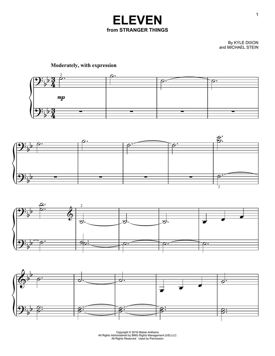 Eleven (from Stranger Things) Easy Piano scores gallery preview page 1