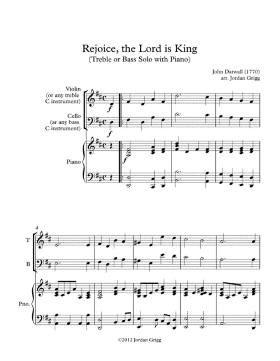 Rejoice, the Lord is King (Treble or Bass Solo with Piano) Small Ensemble scores gallery preview page 1