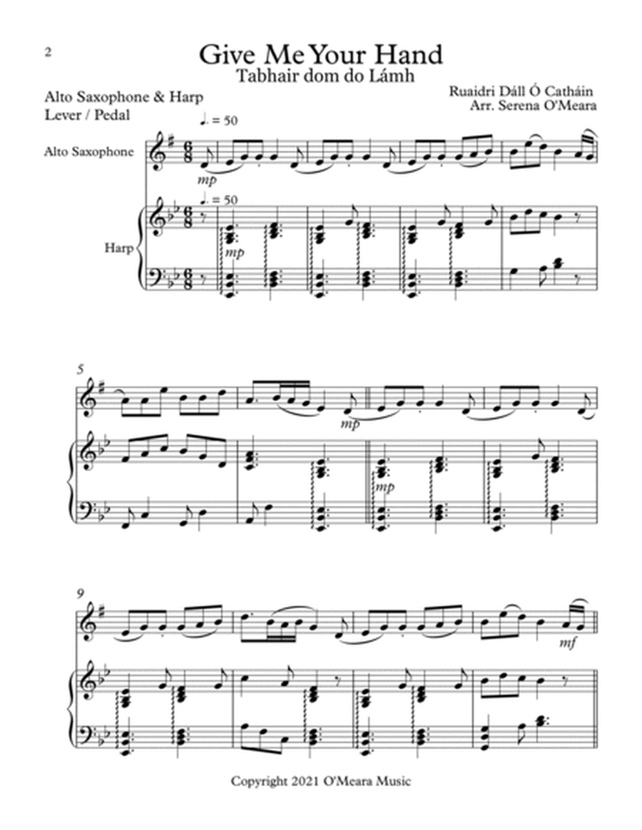 Give Me Your Hand, Duet for Eb Alto Saxophone & Harp image number null