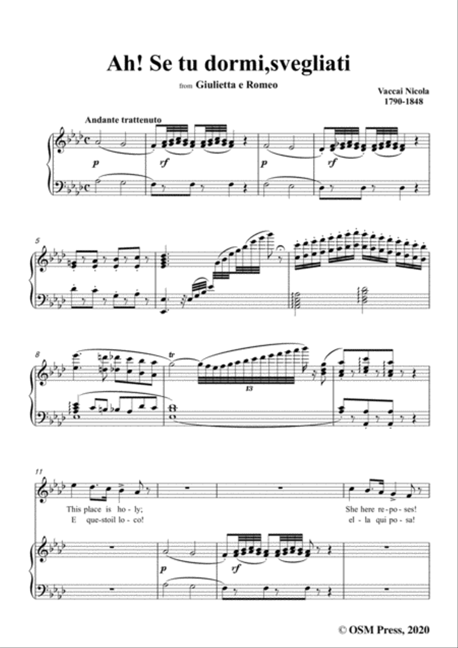 Vaccai-Ah! Se tu dormi,svegliati,in A flat Major,for Voice and Piano Voice Solo scores gallery preview page 3