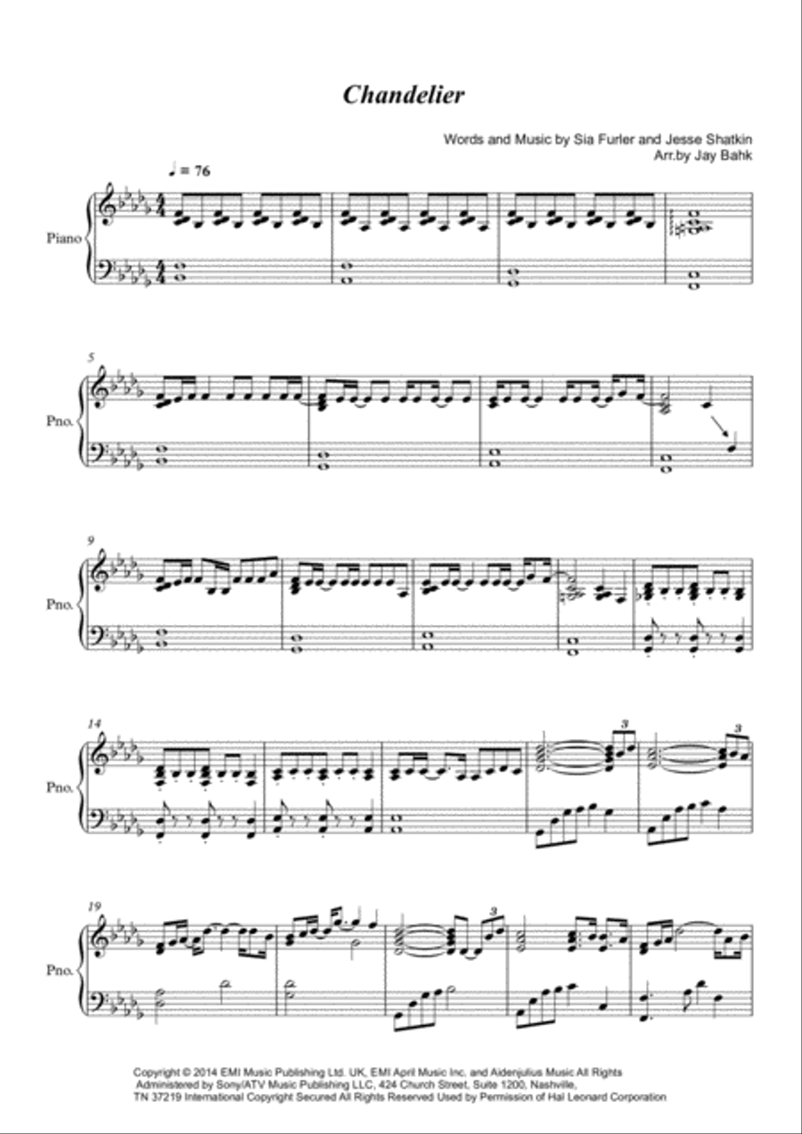 Chandelier Piano Solo scores gallery preview page 1