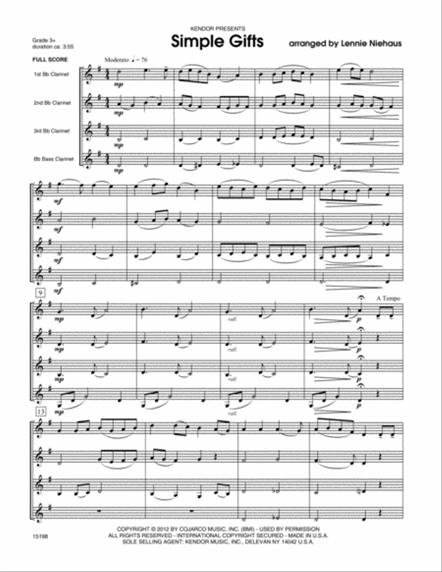 Simple Gifts Bass Clarinet scores gallery preview page 2