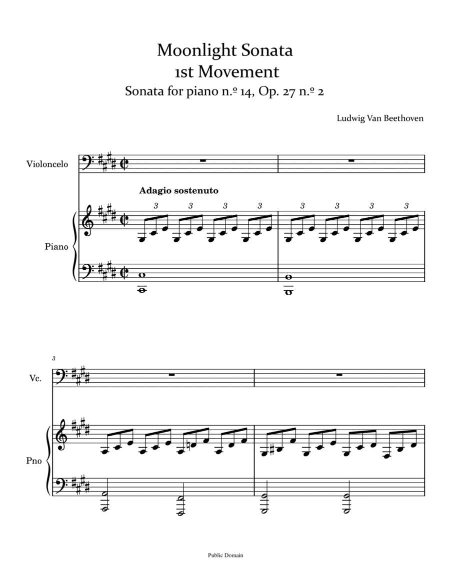 Moonlight Sonata - Cello and Piano - 1st movement Moonlight Sonata - Cello and Piano - 1st movement Piano scores gallery preview page 1