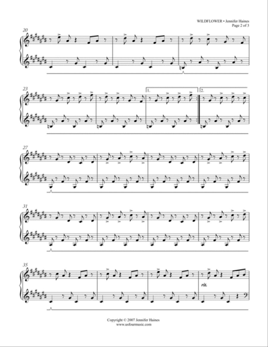Wildflower Wildflower Piano Solo scores gallery preview page 2