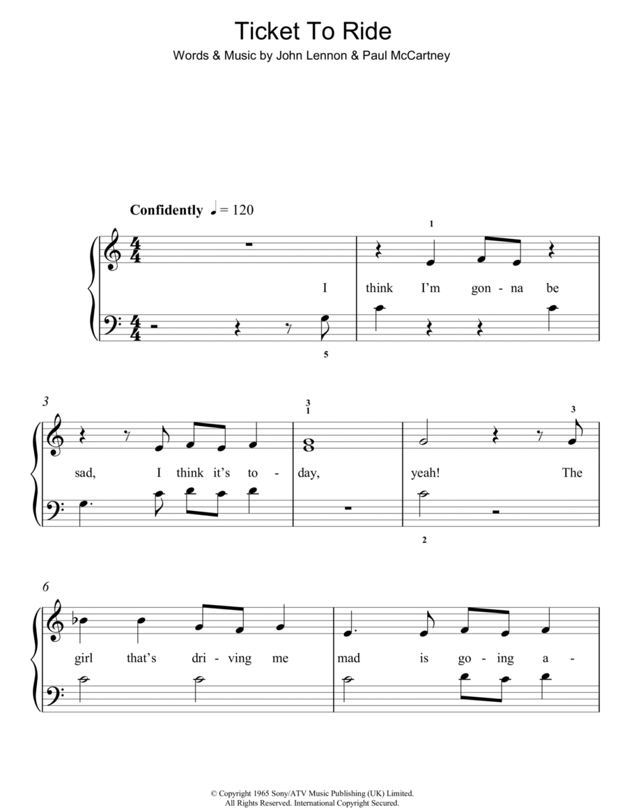 Ticket To Ride Ticket To Ride Easy Piano scores gallery preview page 1