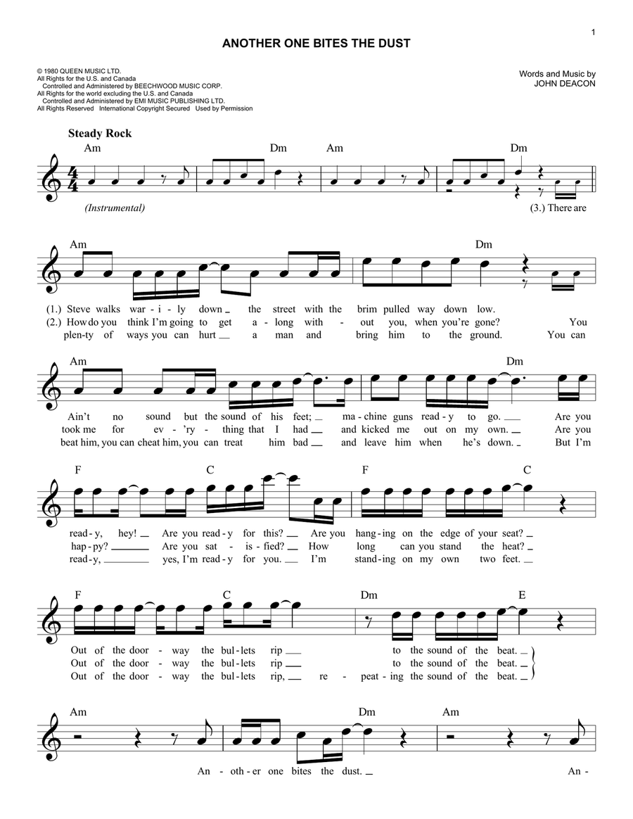 Another One Bites The Dust Piano scores gallery preview page 1