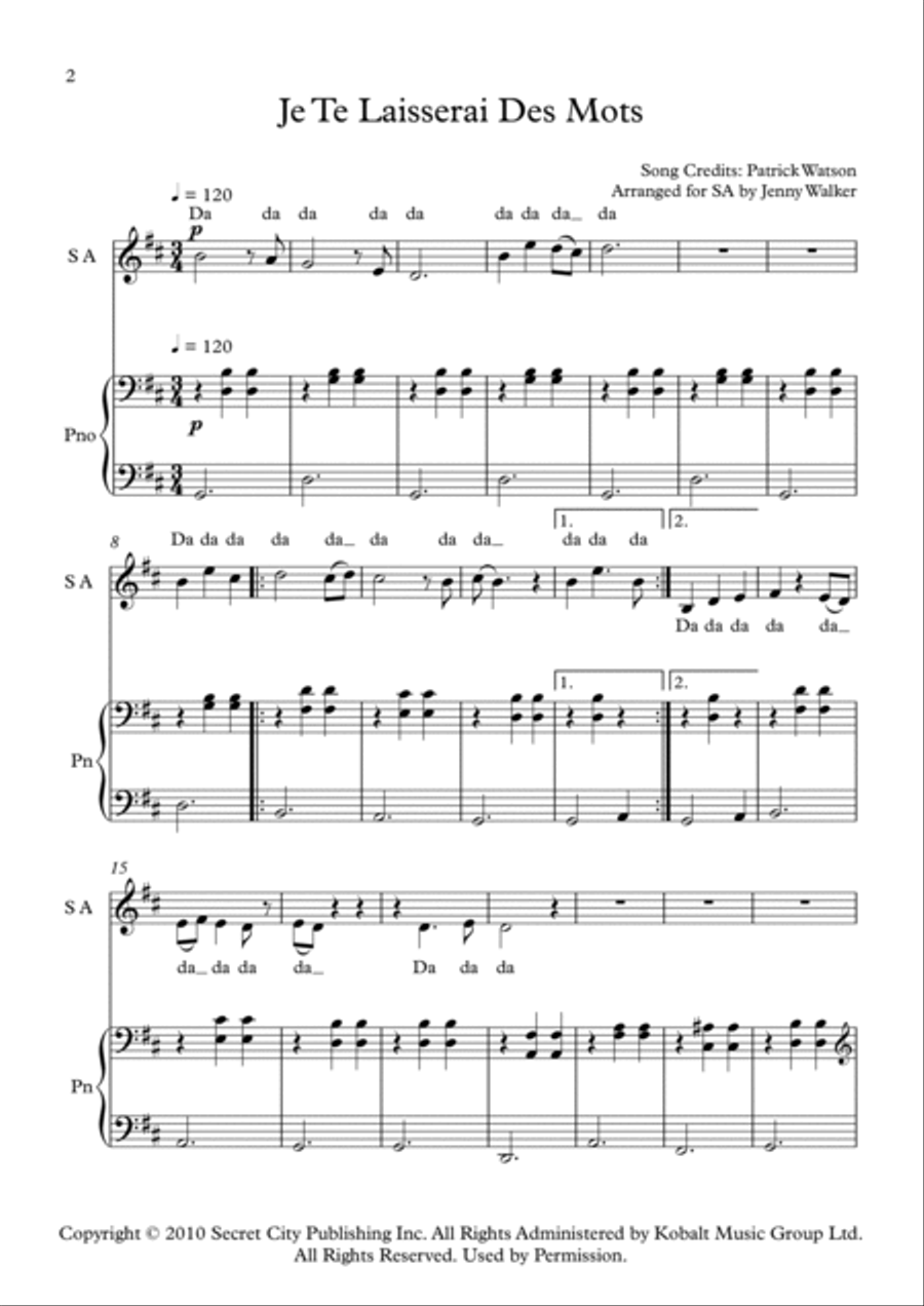 Je Te Laisserai Des Mots SA scores gallery preview page 2