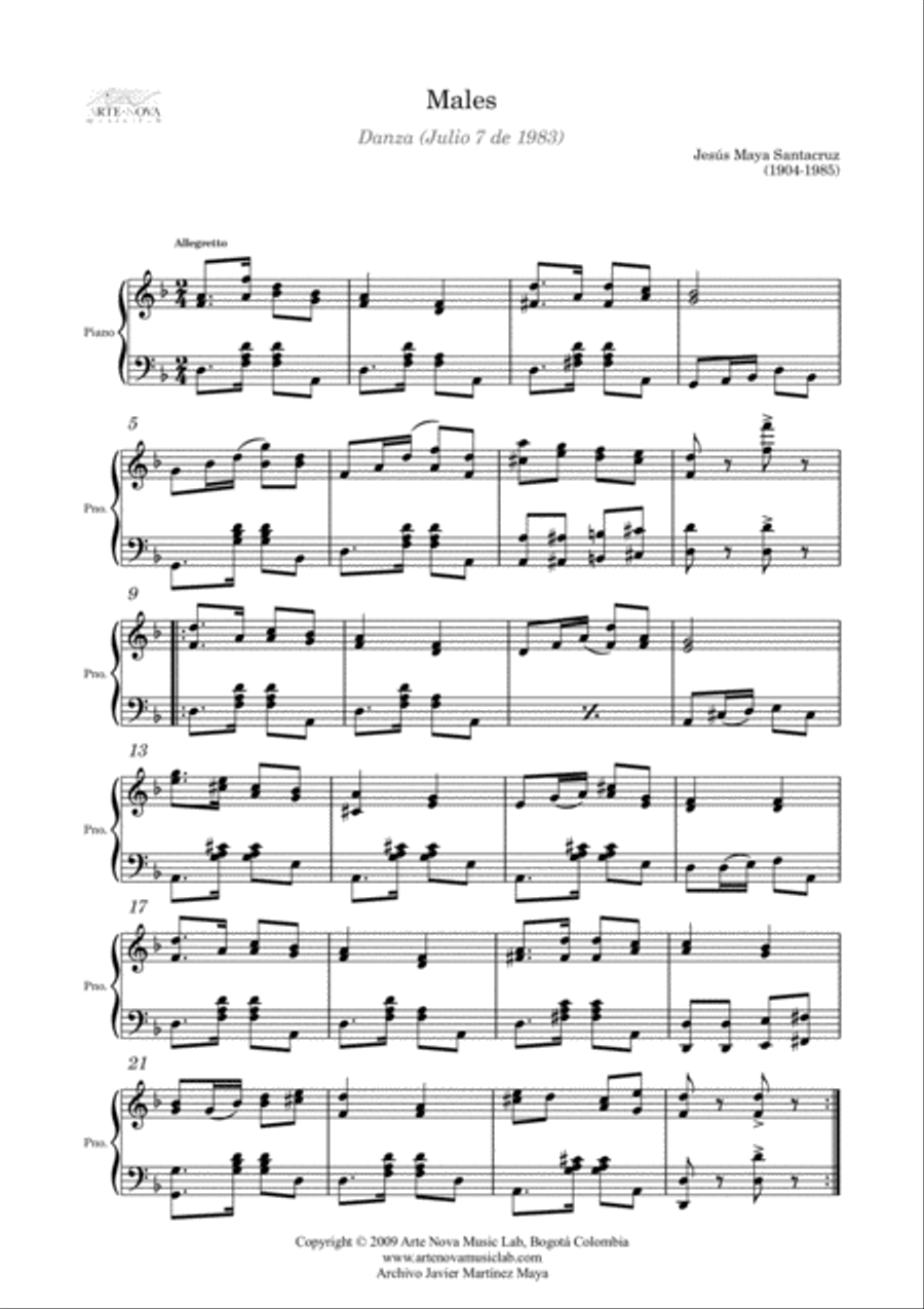 Males - Danza for Piano (Latin Folk Music) Piano Solo scores gallery preview page 2