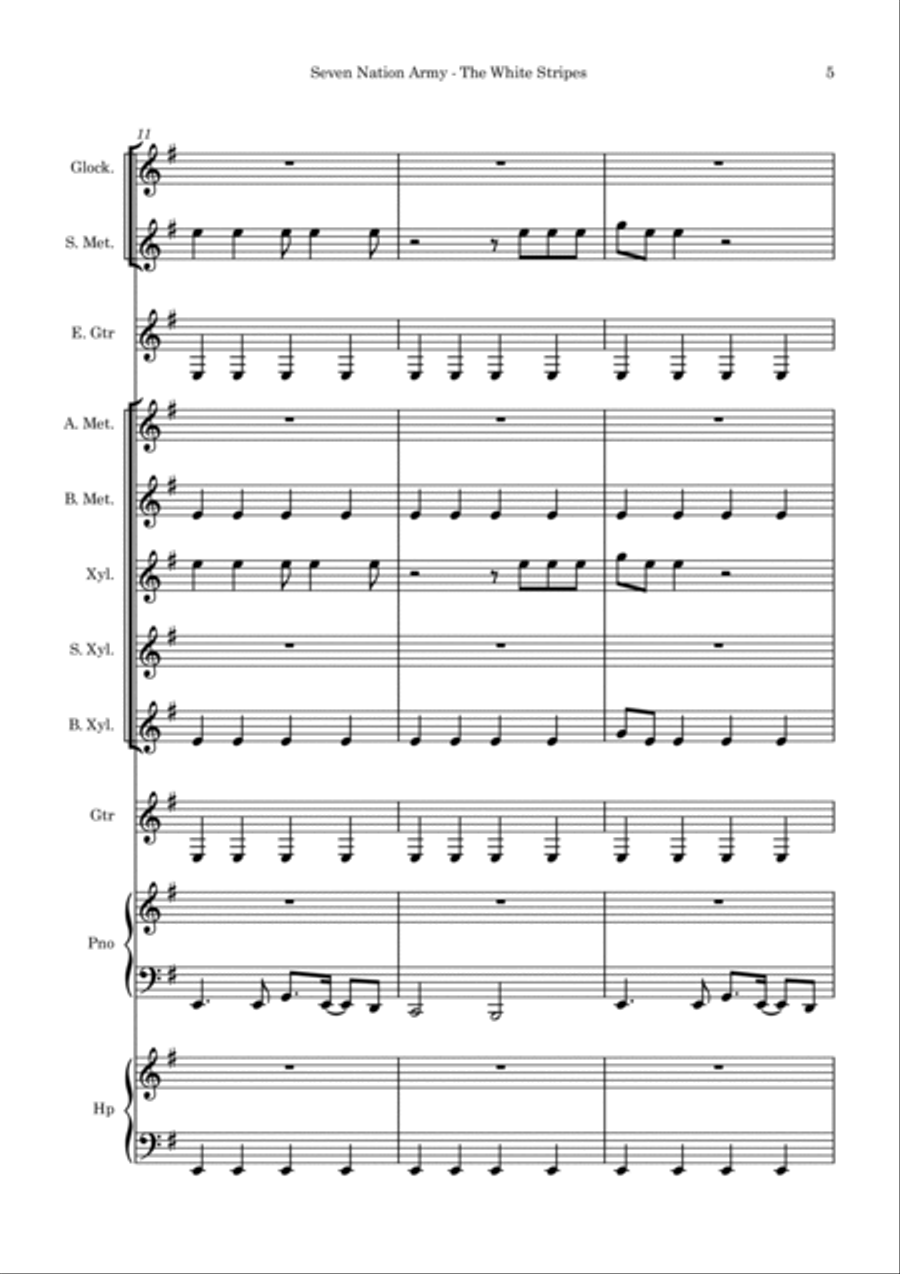 Seven Nation Army Orff Instrument scores gallery preview page 5