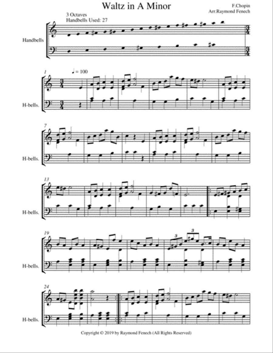Waltz in A Minor - Chopin - 3 Octaves (For Handbell Choir) 3-Octaves scores gallery preview page 1