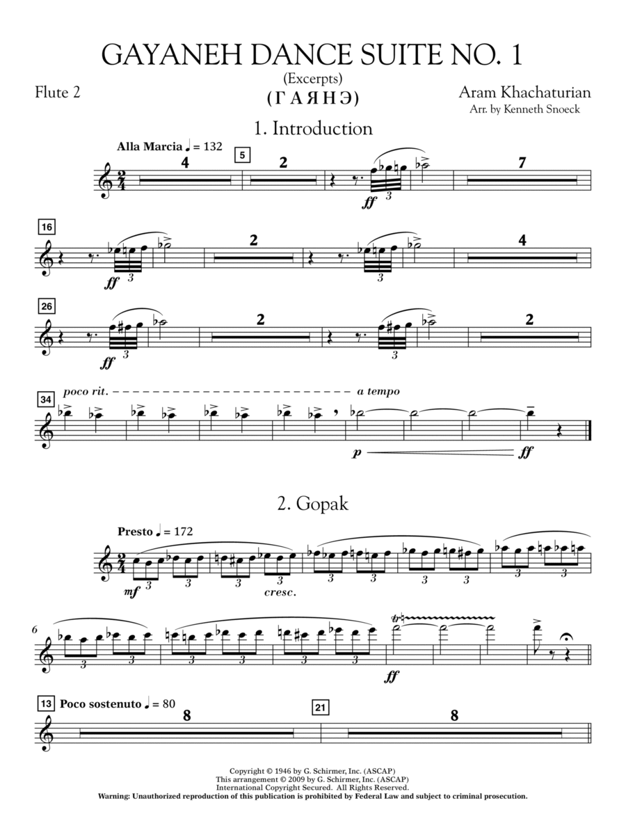 Gayenah Dance Suite No. 1 (Excerpts) (arr. Kenneth Snoeck) - Flute 2
