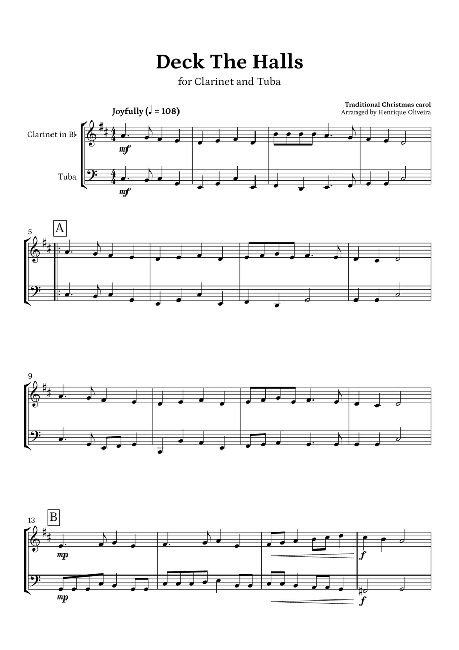 Book cover for Deck The Halls (Clarinet and Tuba) | Christmas Carol