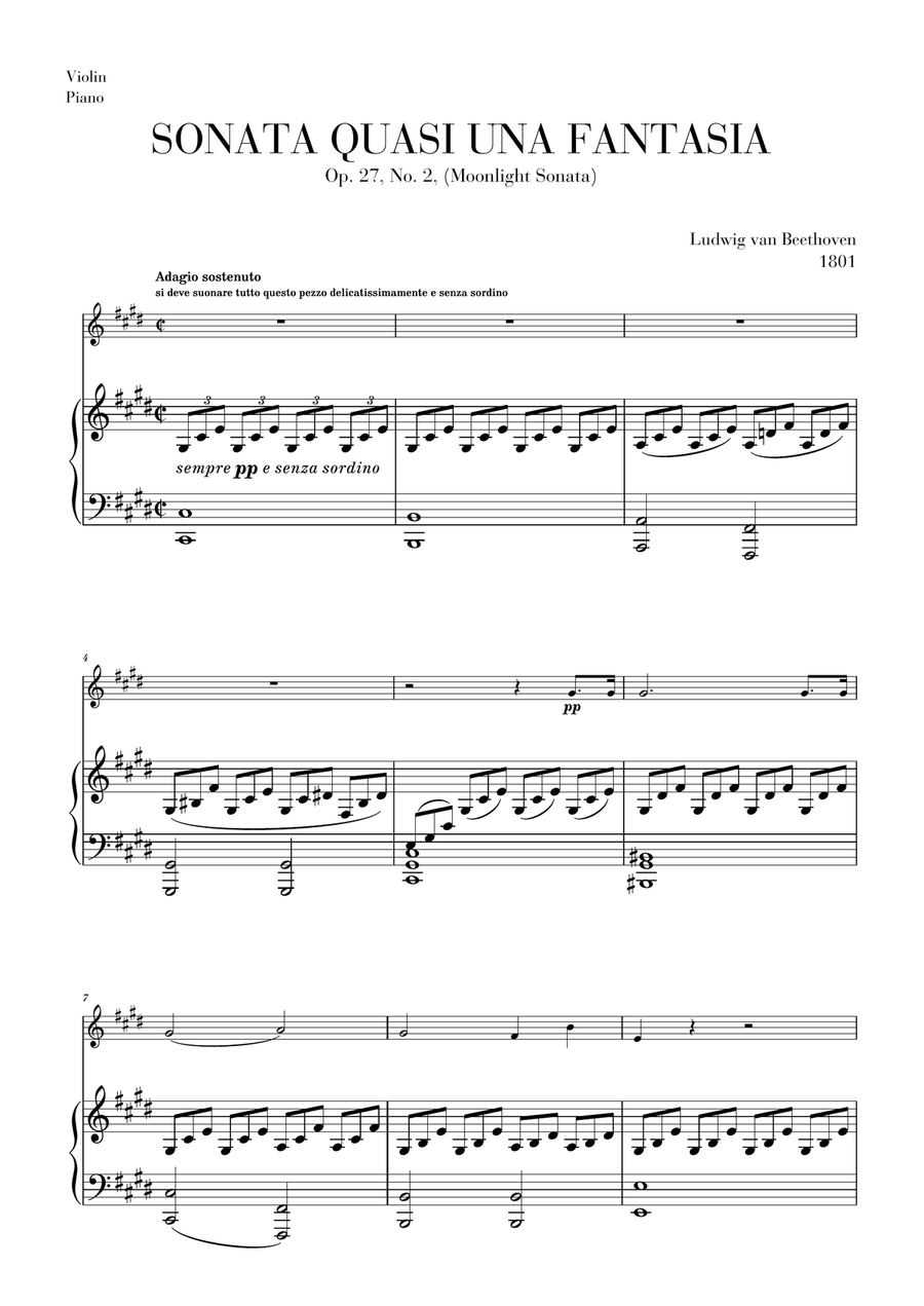 Moonlight Sonata for Violin and Piano duet Moonlight Sonata for Violin and Piano duet Violin Solo scores gallery preview page 1