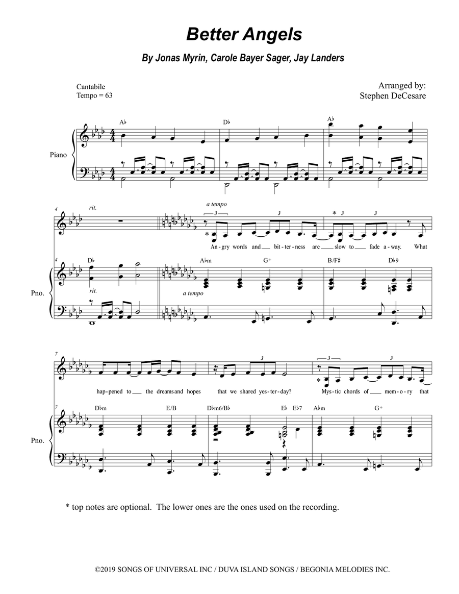 Better Angels Piano, Vocal scores gallery preview page 1
