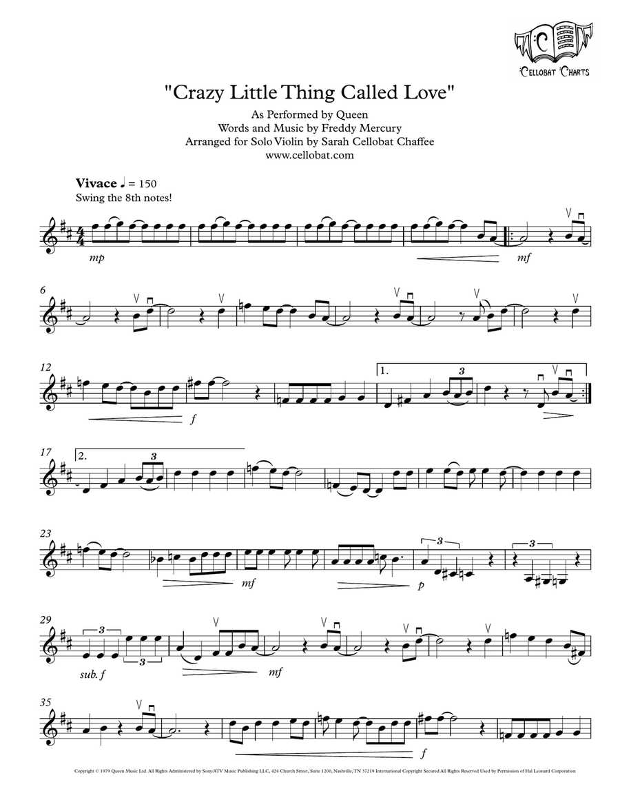 Crazy Little Thing Called Love Violin Solo scores gallery preview page 1