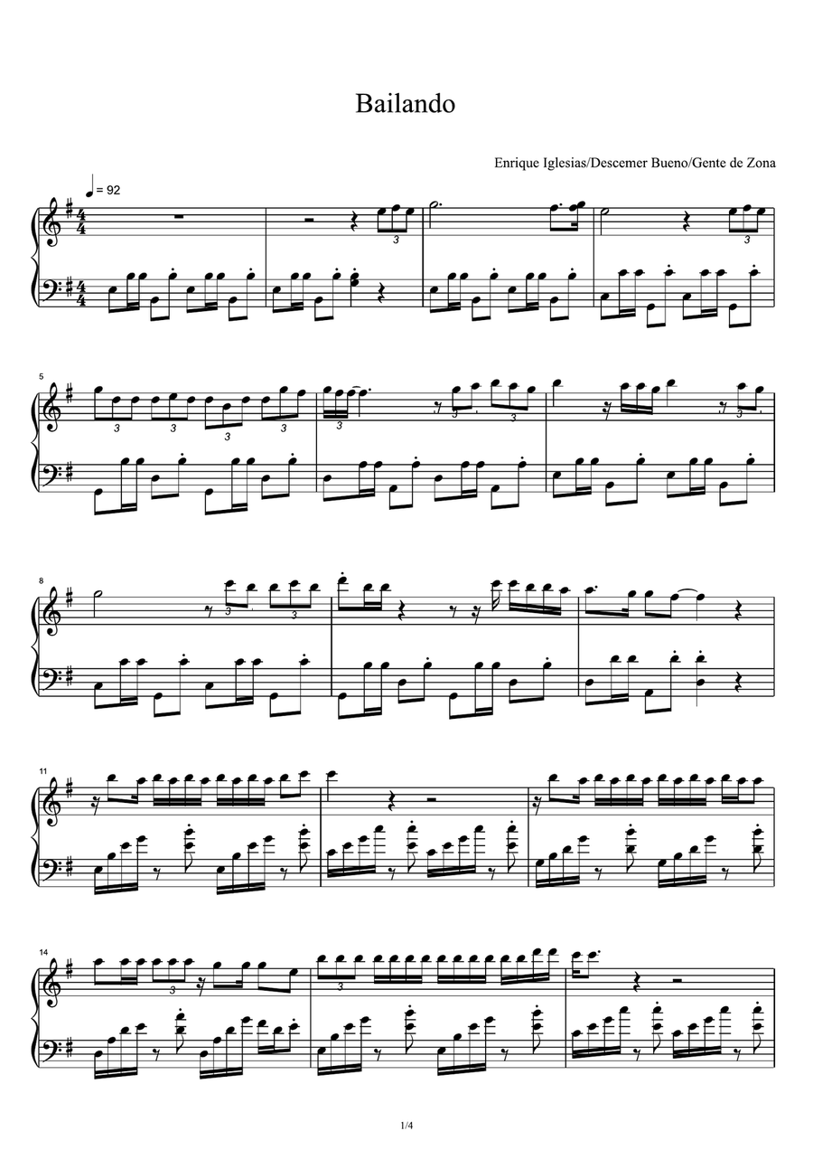 Bailando Piano Solo scores gallery preview page 1