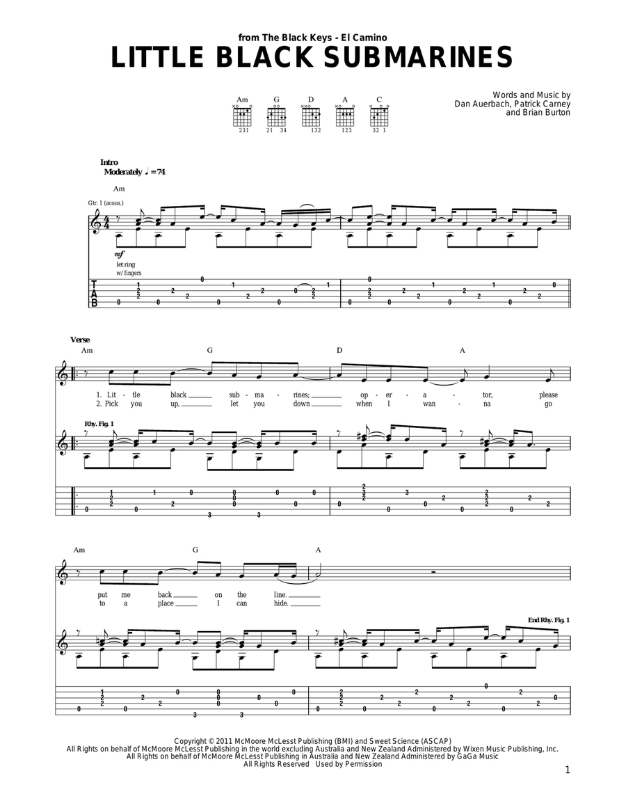Little Black Submarines Acoustic Guitar scores gallery preview page 1