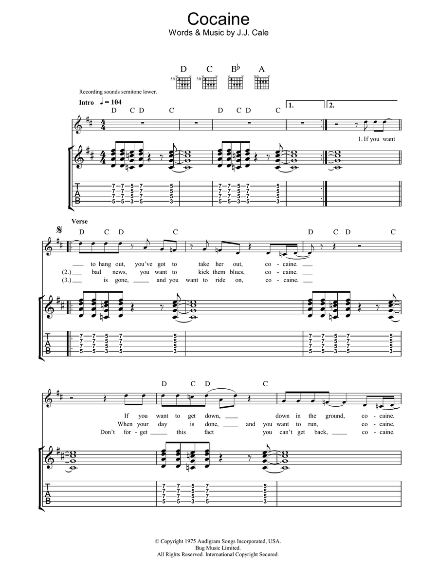 Cocaine Guitar Tablature scores gallery preview page 1