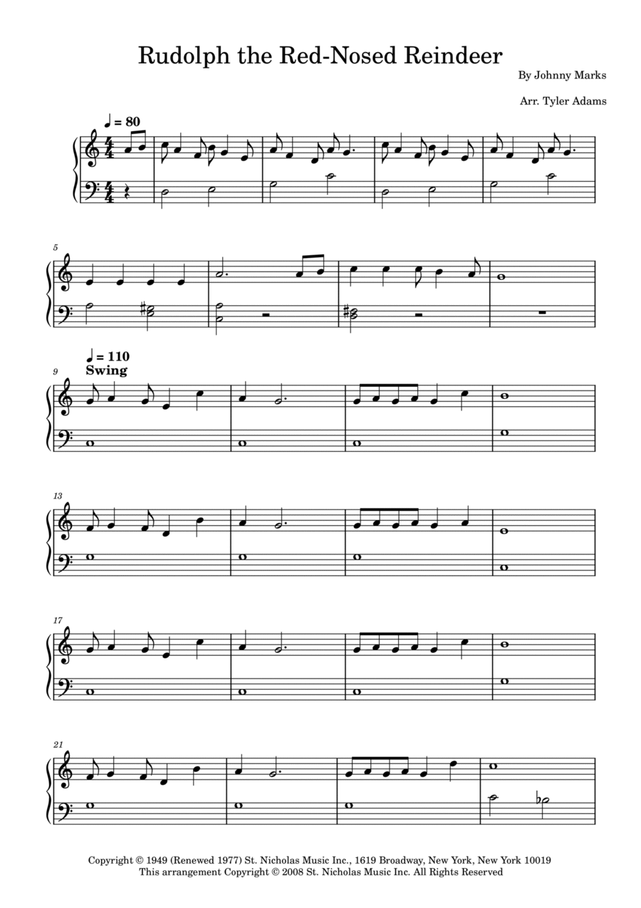 Rudolph The Red-nosed Reindeer Easy Piano scores gallery preview page 1