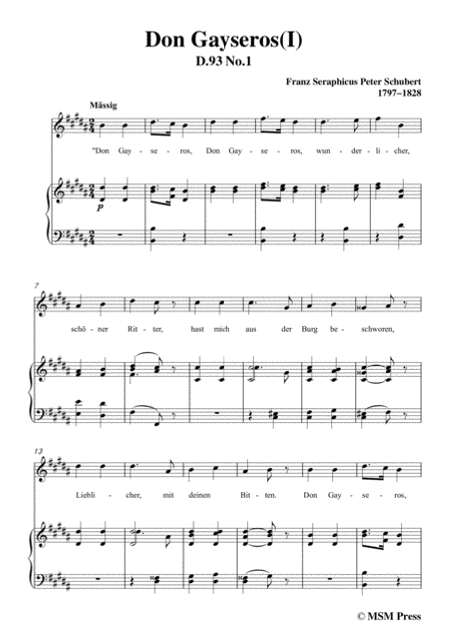 Schubert-Don Gayseros(I),in B Major,D.93 No.1,for Voice and Piano Voice Solo scores gallery preview page 3