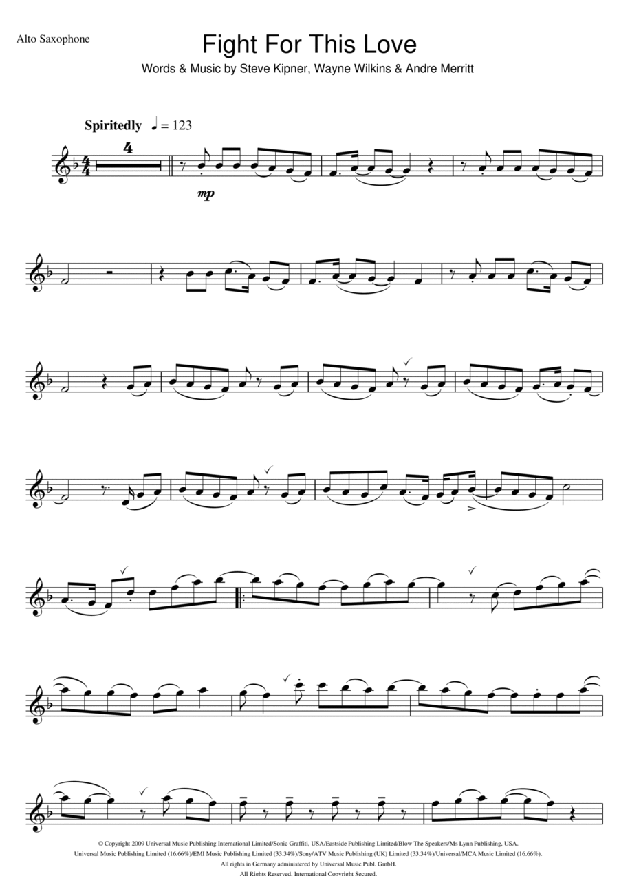 Fight For This Love Piano scores gallery preview page 1
