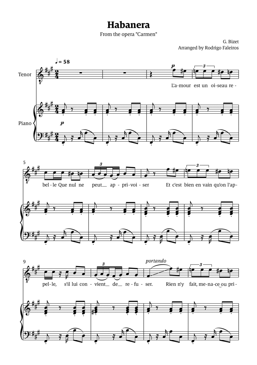 Habanera (for tenor - F# minor/major) Chamber Music scores gallery preview page 1